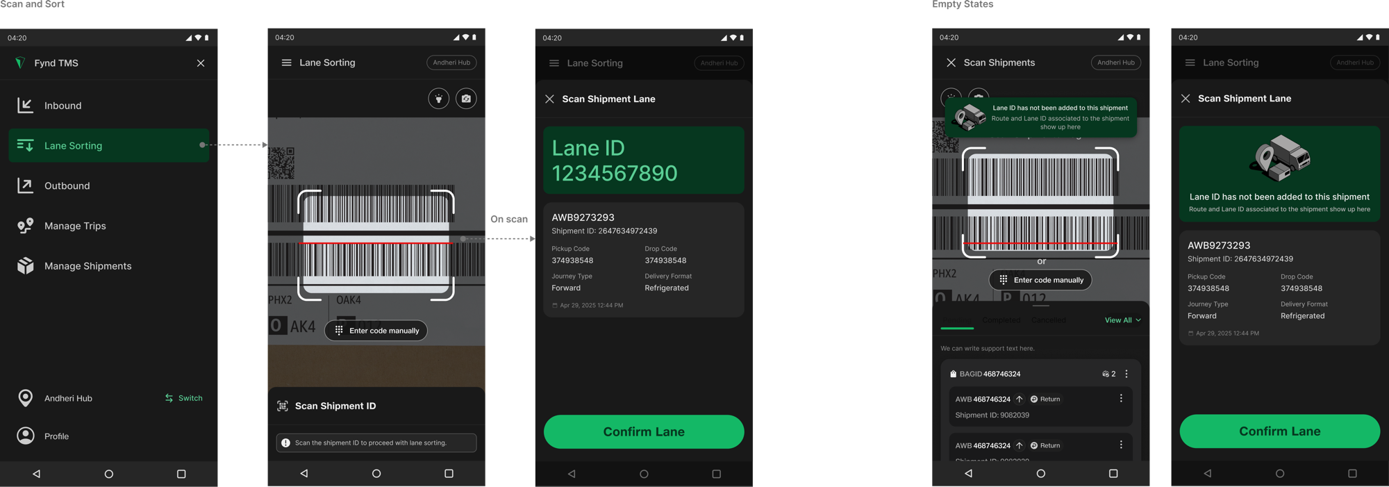 Lane Sorting screens